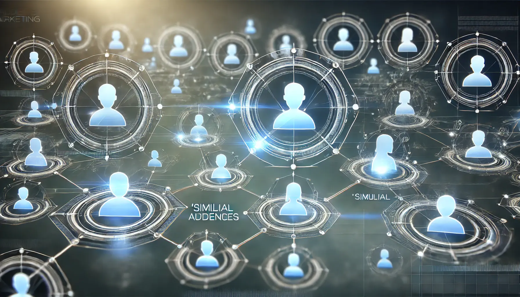 A futuristic illustration depicting audience segmentation with highlighted digital profiles on a high-tech interface.