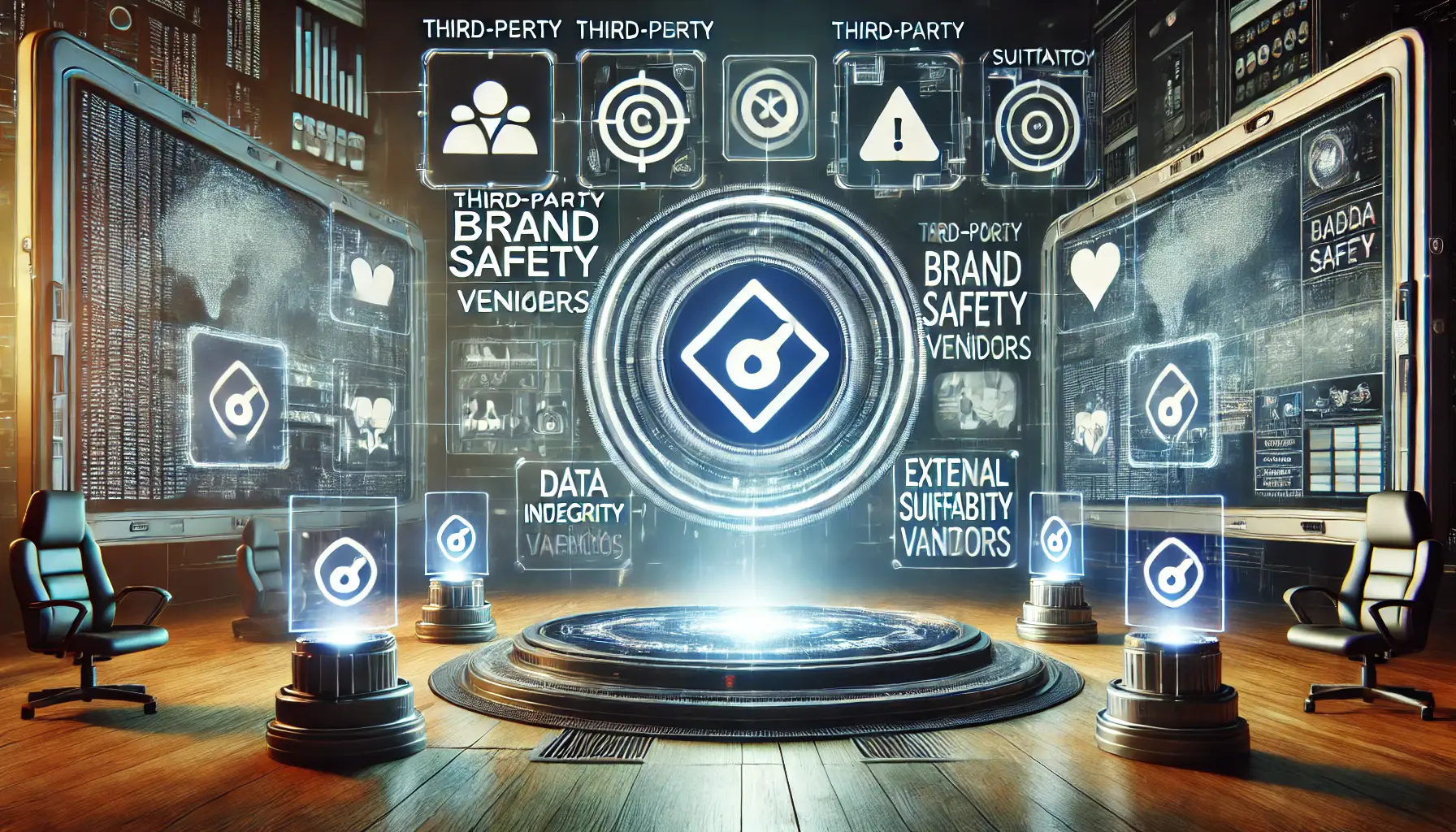 A modern digital environment symbolizing third-party brand safety vendors in digital advertising.