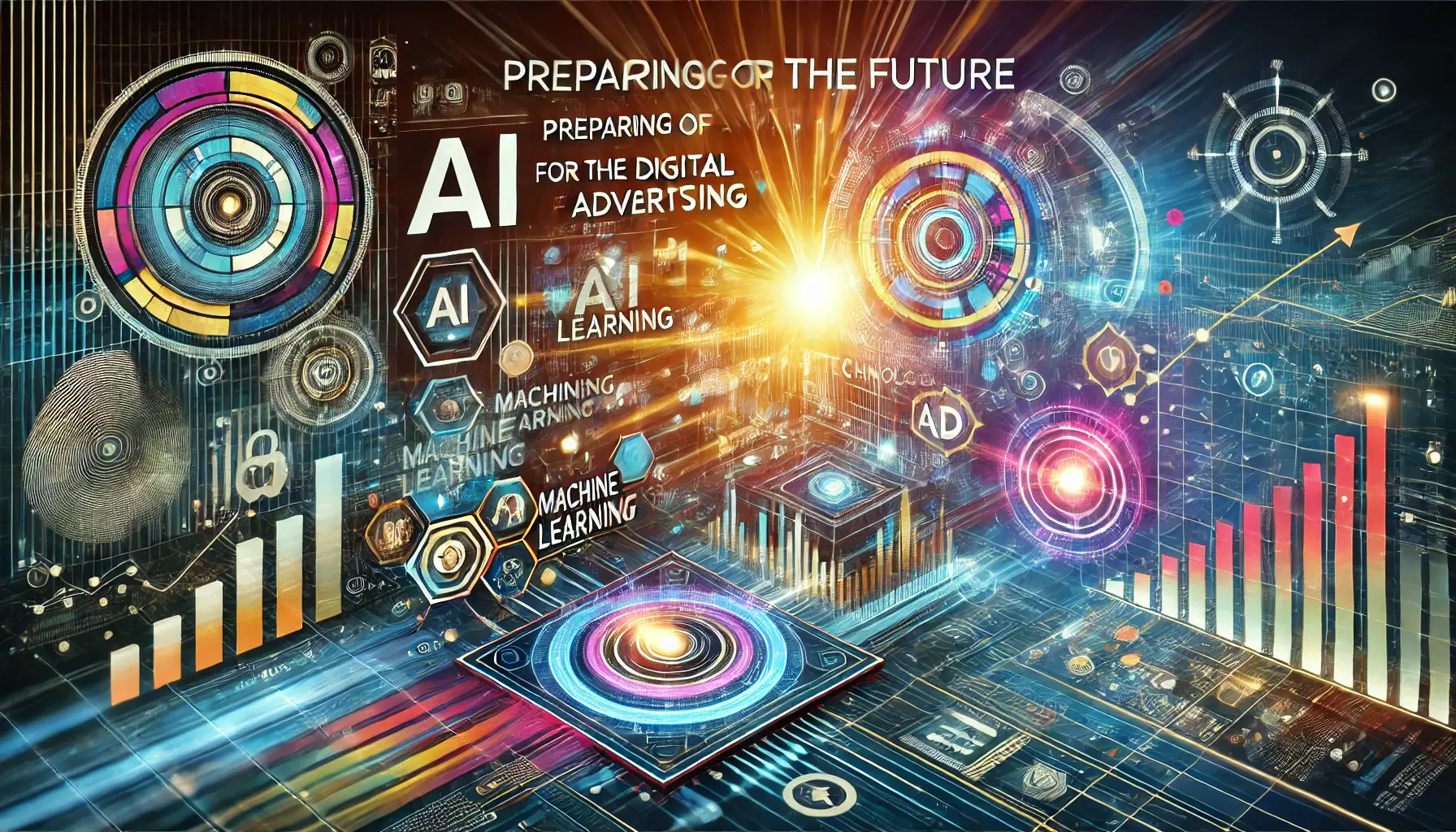 Abstract representation of preparing for the future of digital advertising, featuring AI, machine learning, and innovative ad technologies.