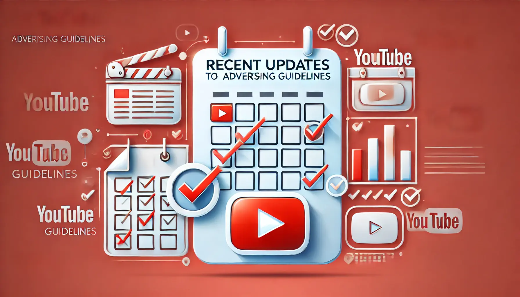 An image symbolizing recent updates to YouTube's advertising guidelines with a digital calendar and update icon.