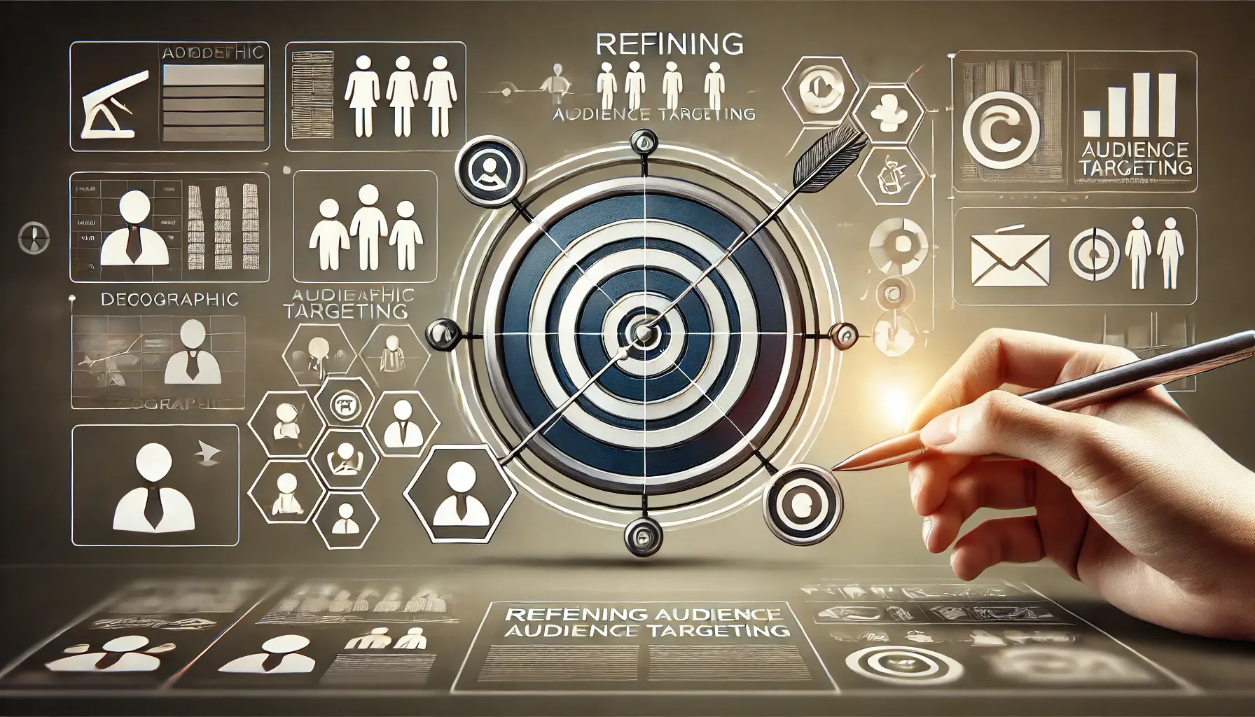 An image illustrating the concept of refining audience targeting in digital advertising, with a target symbol and audience segments.