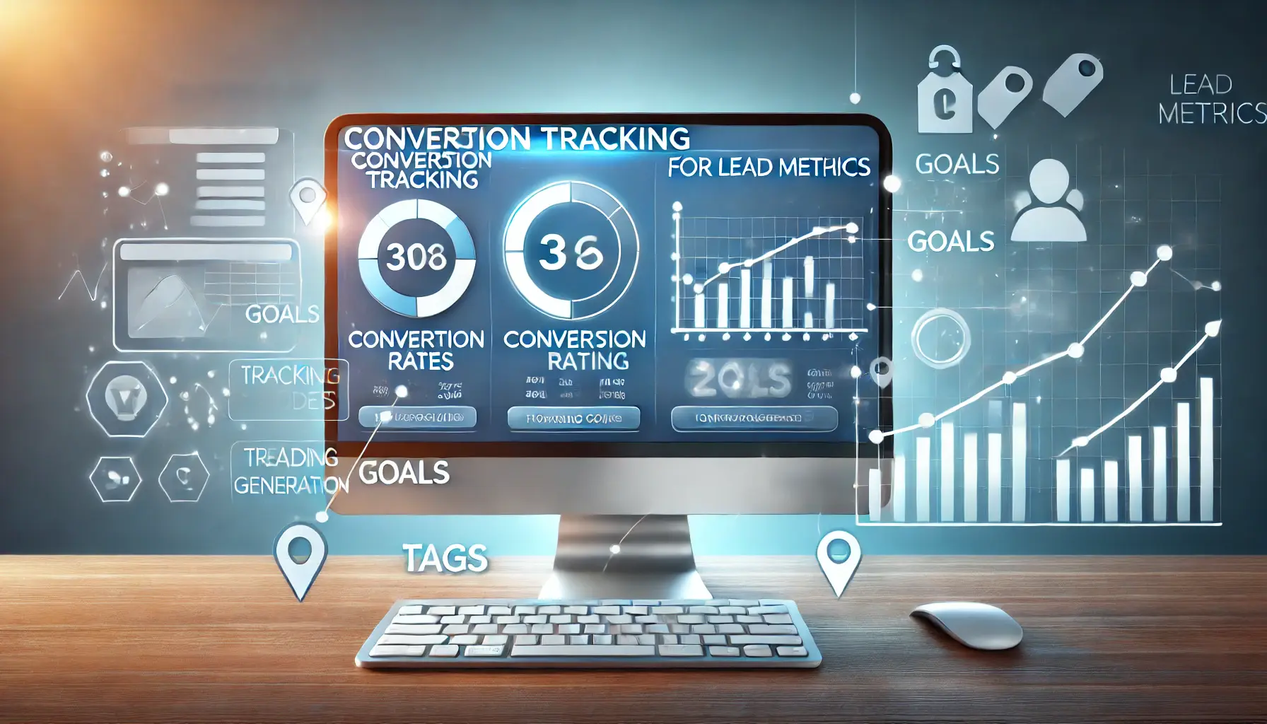 An image showing a conversion tracking dashboard with key metrics like conversion rates and performance graphs.