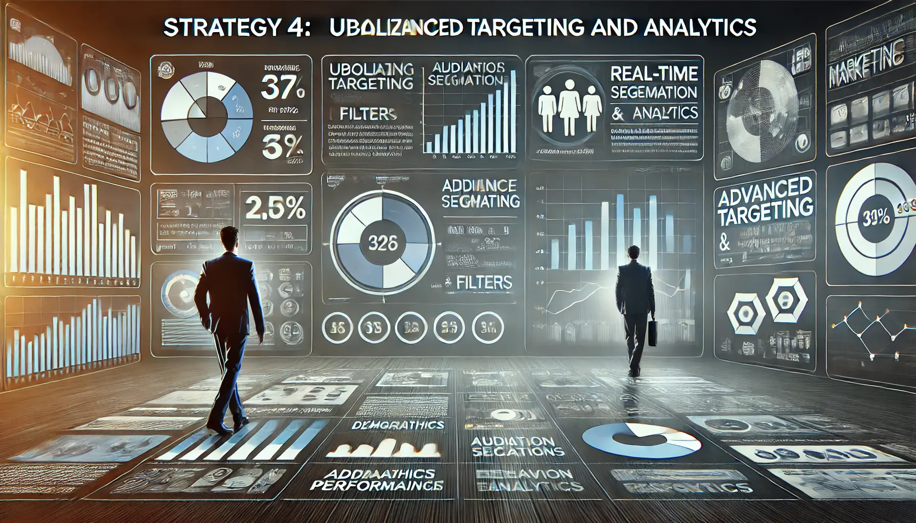 A sophisticated digital marketing dashboard showcasing audience segmentation and performance analytics.