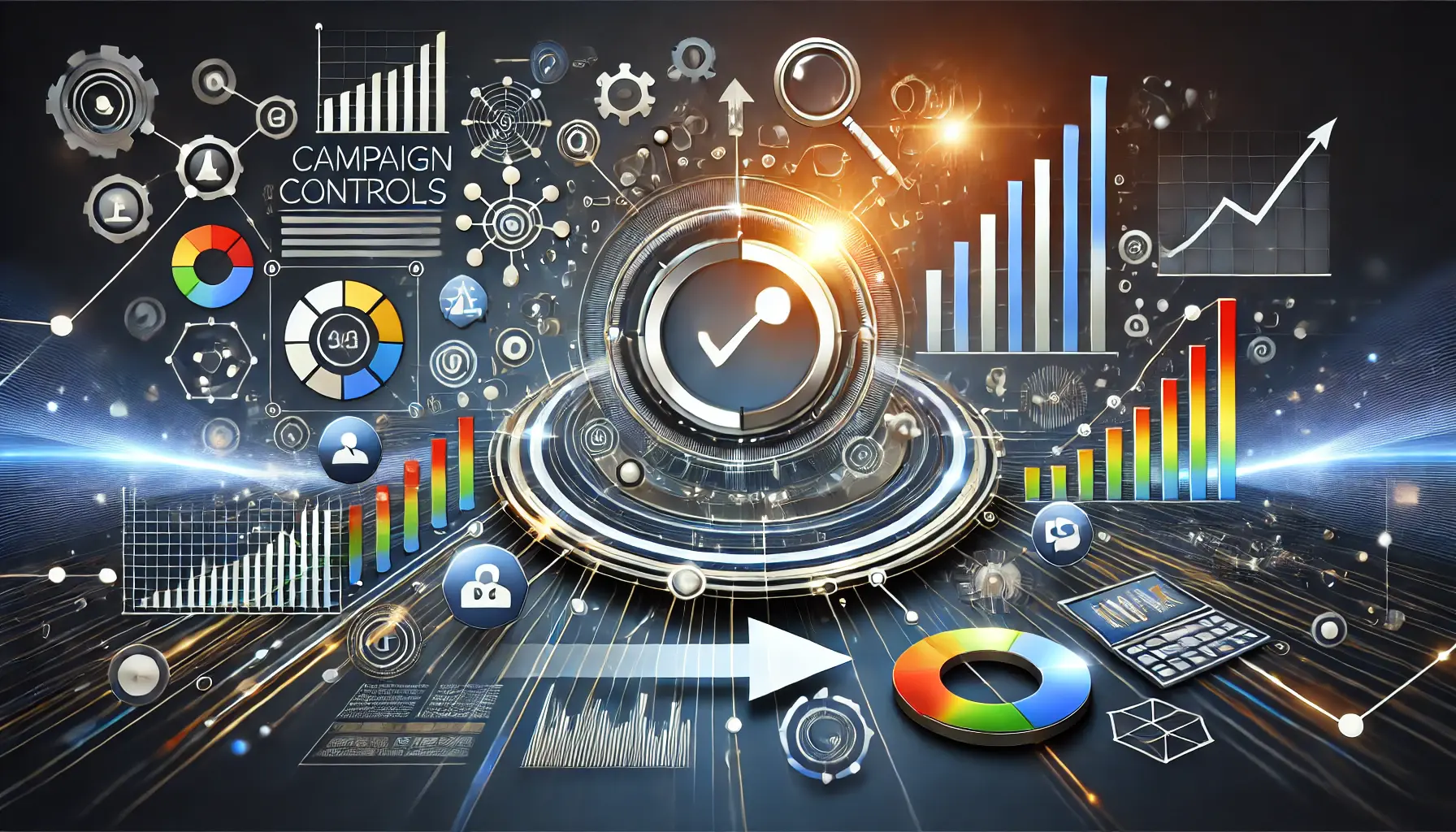 Abstract image symbolizing the evolution and impact of campaign controls, featuring digital progress icons and performance charts.