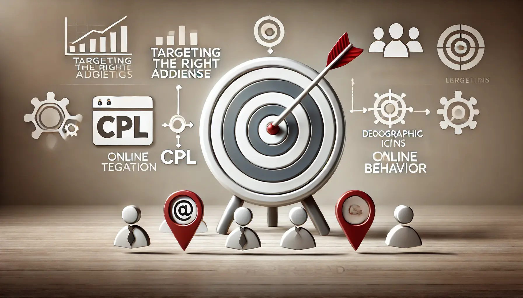 An image illustrating audience targeting to lower Cost Per Lead, featuring a target symbol and audience segmentation.