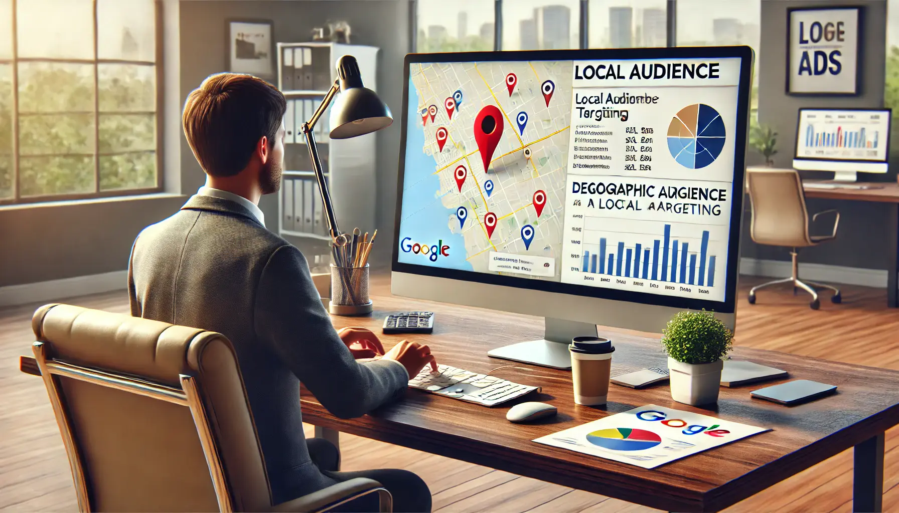 A small business owner analyzing geographic and demographic data on a computer to target a local audience effectively.