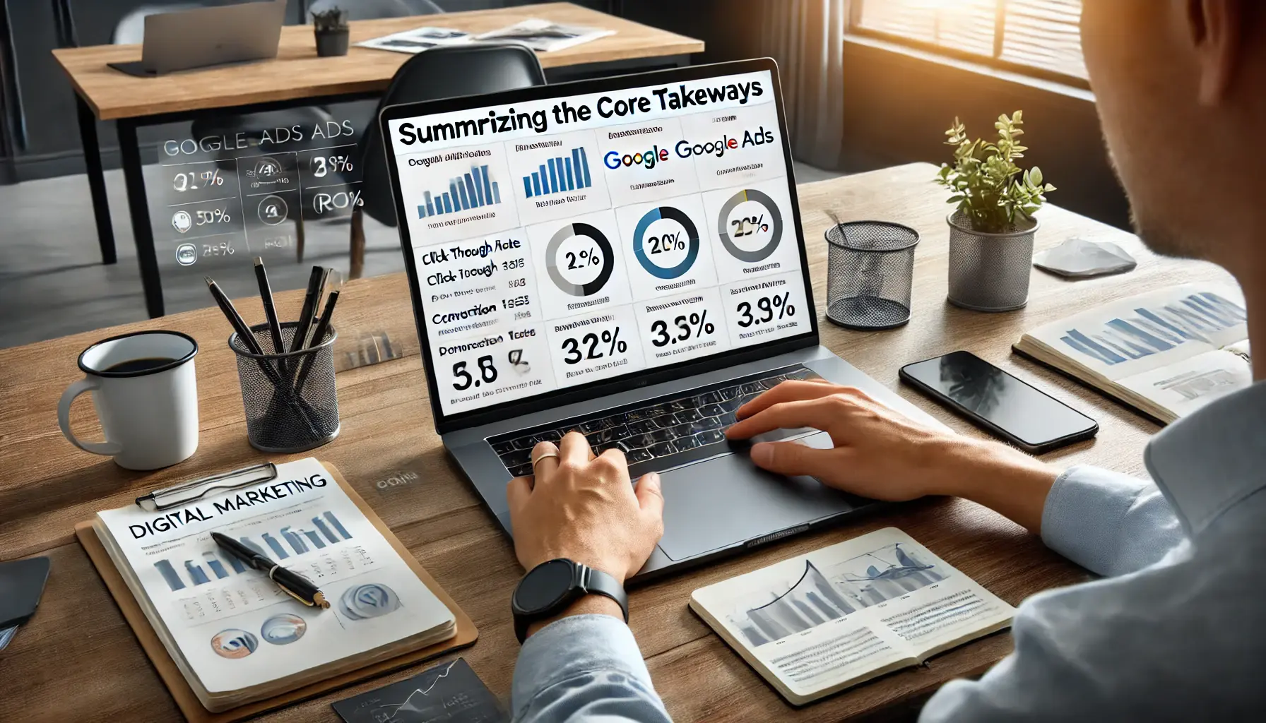 A digital marketing professional reviewing the core takeaways from a Google Ads campaign.