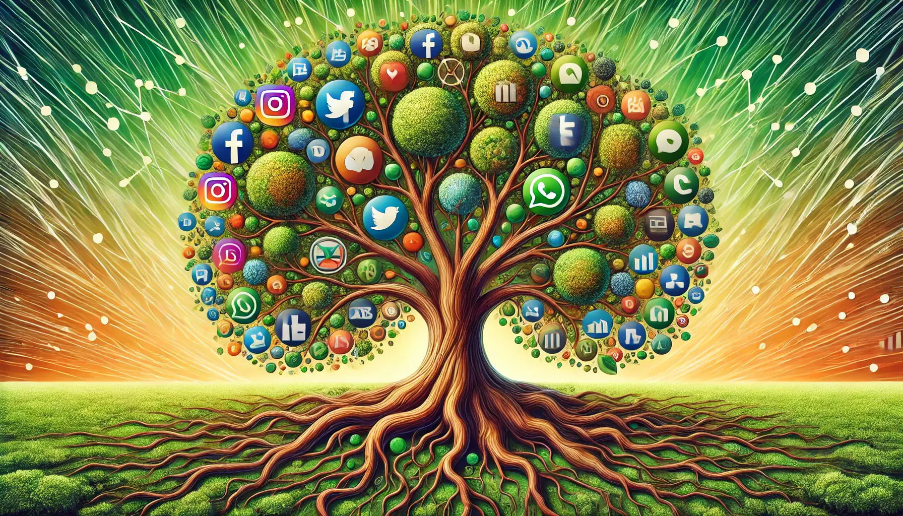 A visual metaphor symbolizing diversification in digital marketing, featuring a tree with branches representing different advertising platforms.