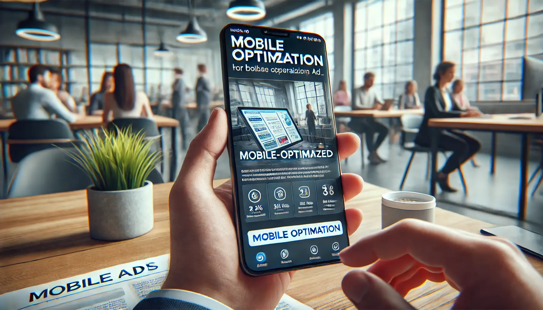 A smartphone displaying a mobile-optimized ad that loads quickly and fits perfectly on the screen.