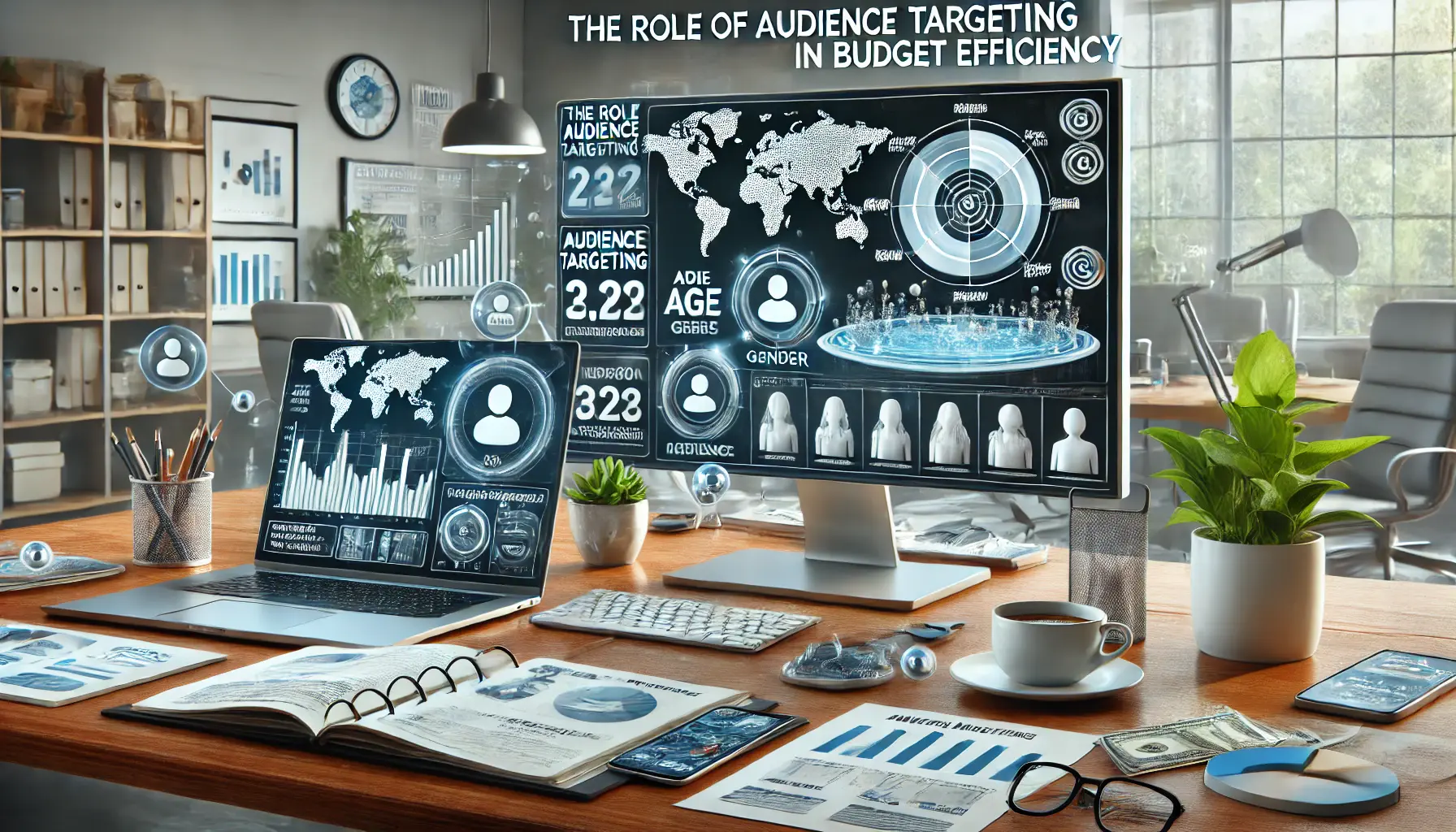 A digital marketing dashboard displaying audience demographics and performance metrics, symbolizing the importance of audience targeting for budget efficiency.