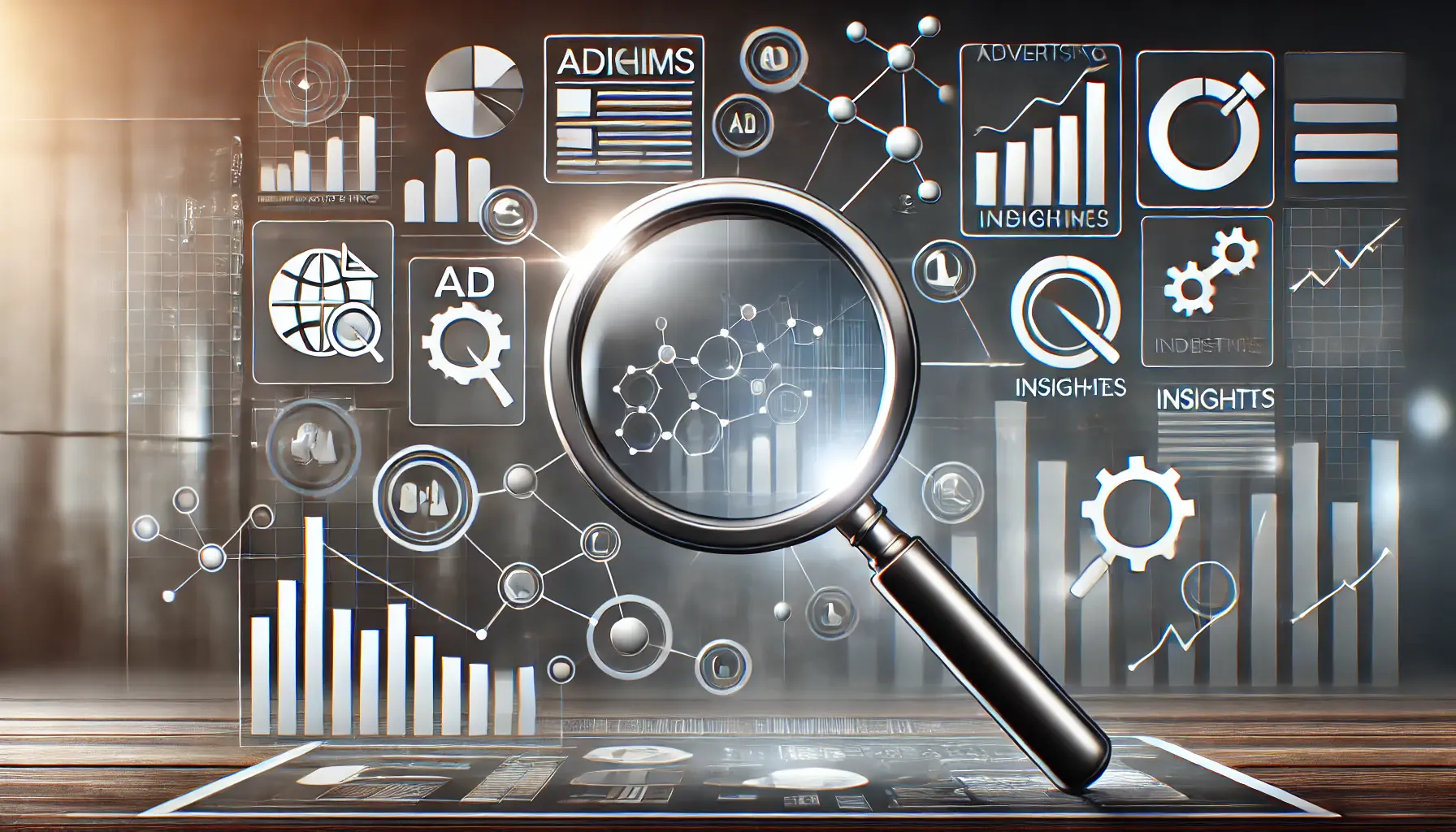 An illustration featuring data charts, graphs, and analytical symbols representing the role of metrics in evaluating ad performance.