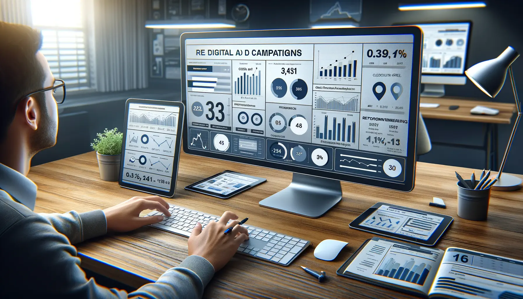 A marketer analyzing digital ad campaign metrics and refining strategies based on performance data.