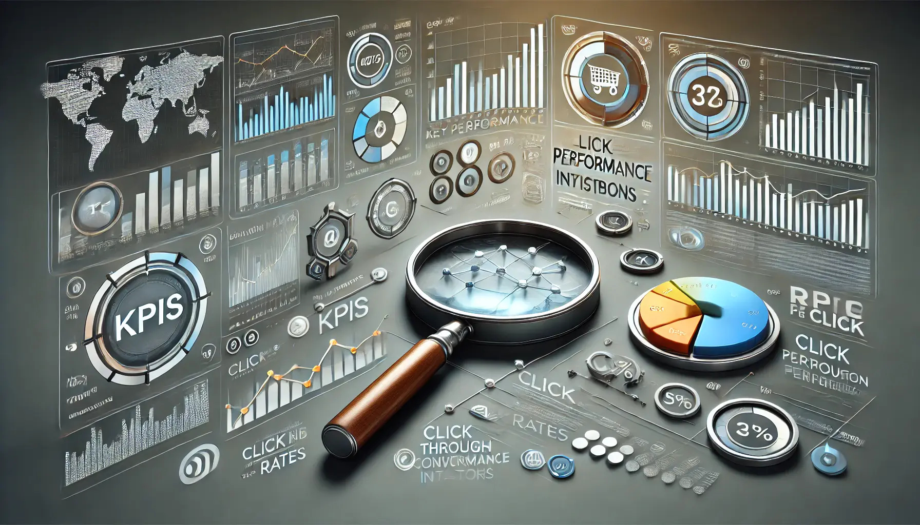 An image illustrating the concept of tracking Key Performance Indicators (KPIs), showing a digital dashboard with graphs and charts.