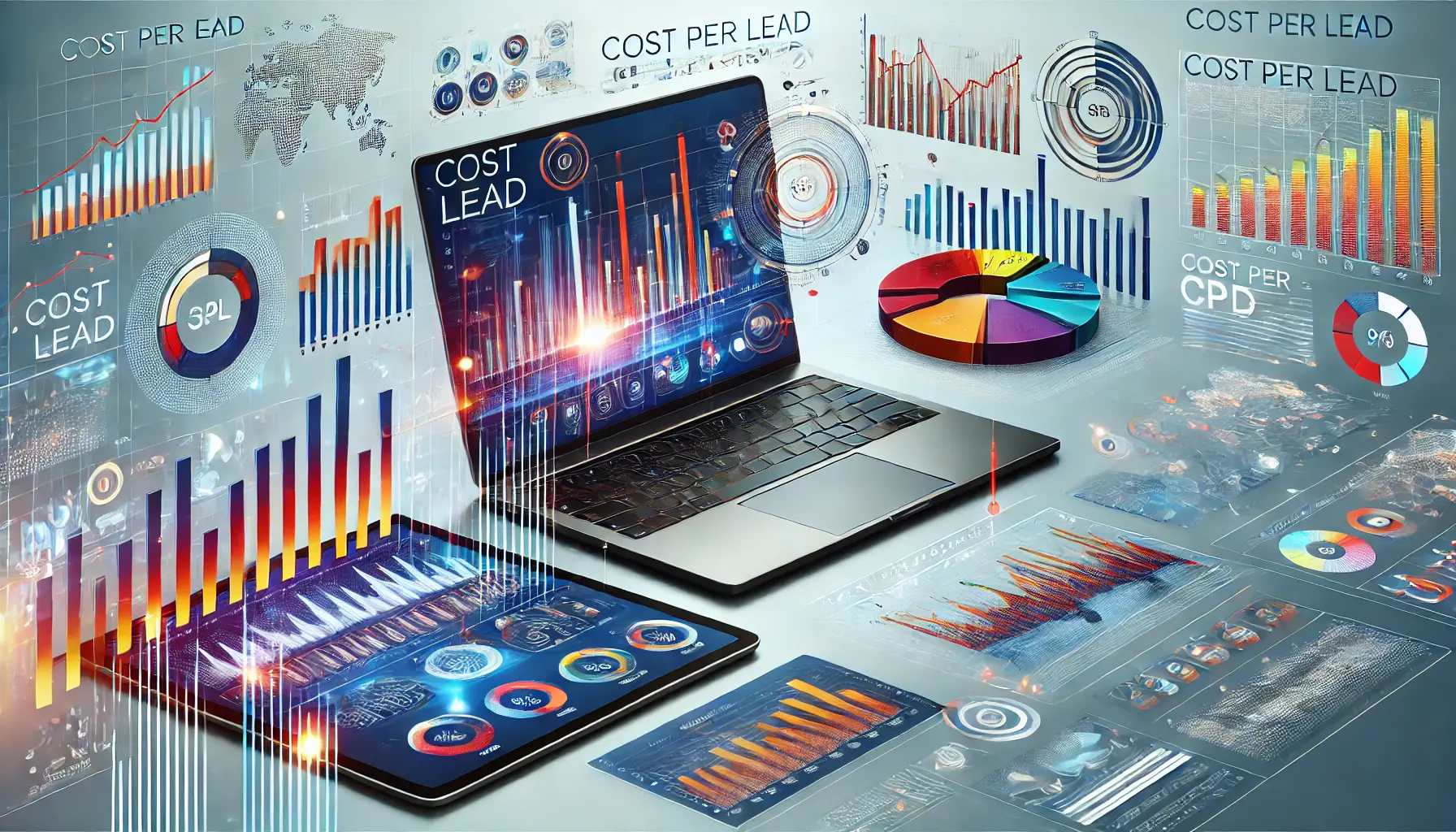 Visualization of Cost Per Lead (CPL) trends across various sectors, with bar and line charts.