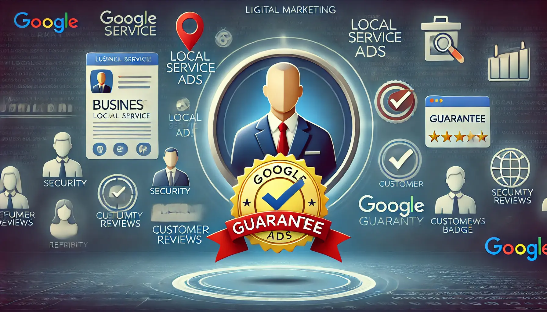 An illustration showing a business profile with a prominent Google Guarantee badge symbolizing trust and credibility.