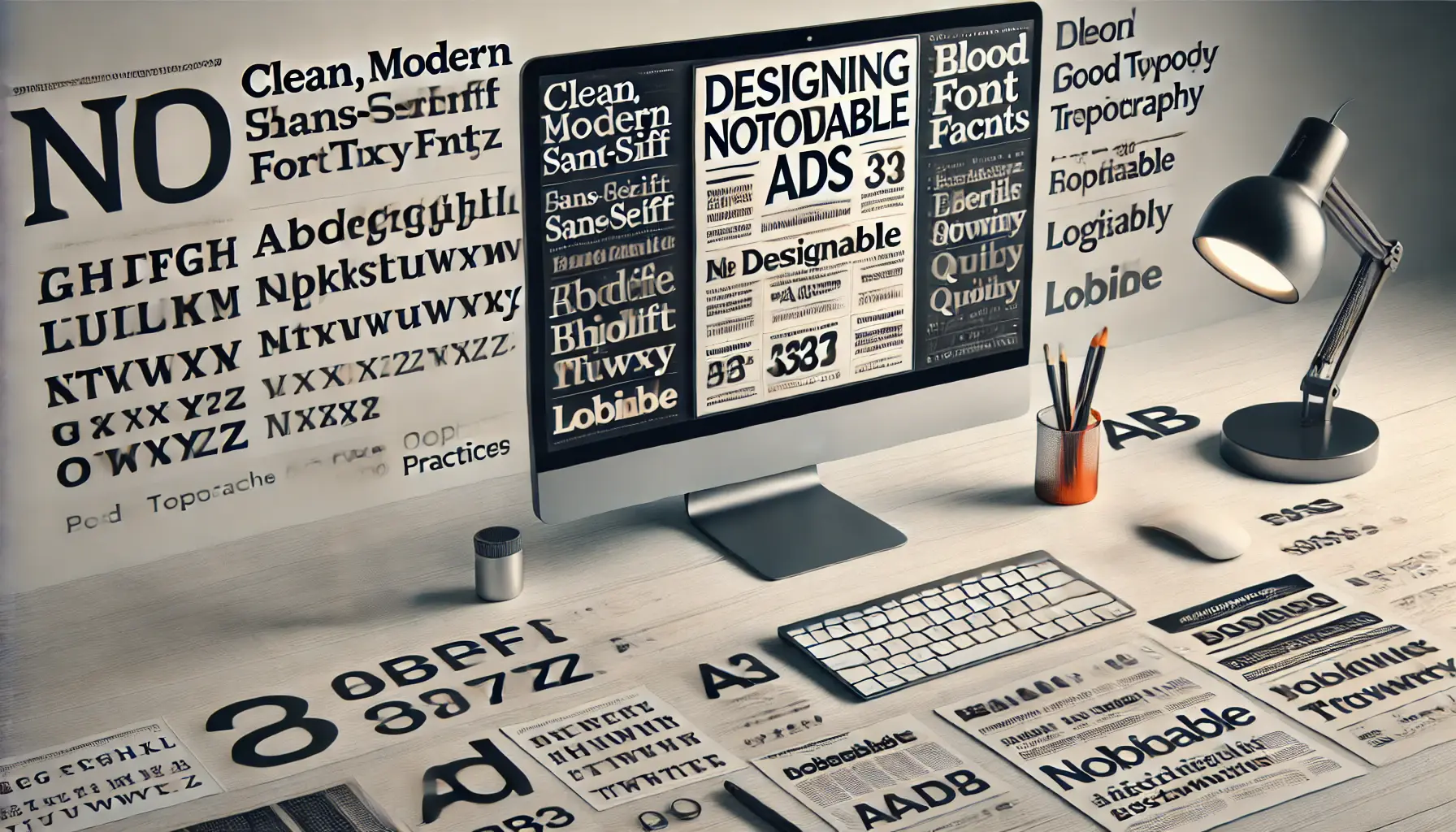 A digital workspace showing an ad design with different fonts, font sizes, and bold typography, highlighting good typography practices.