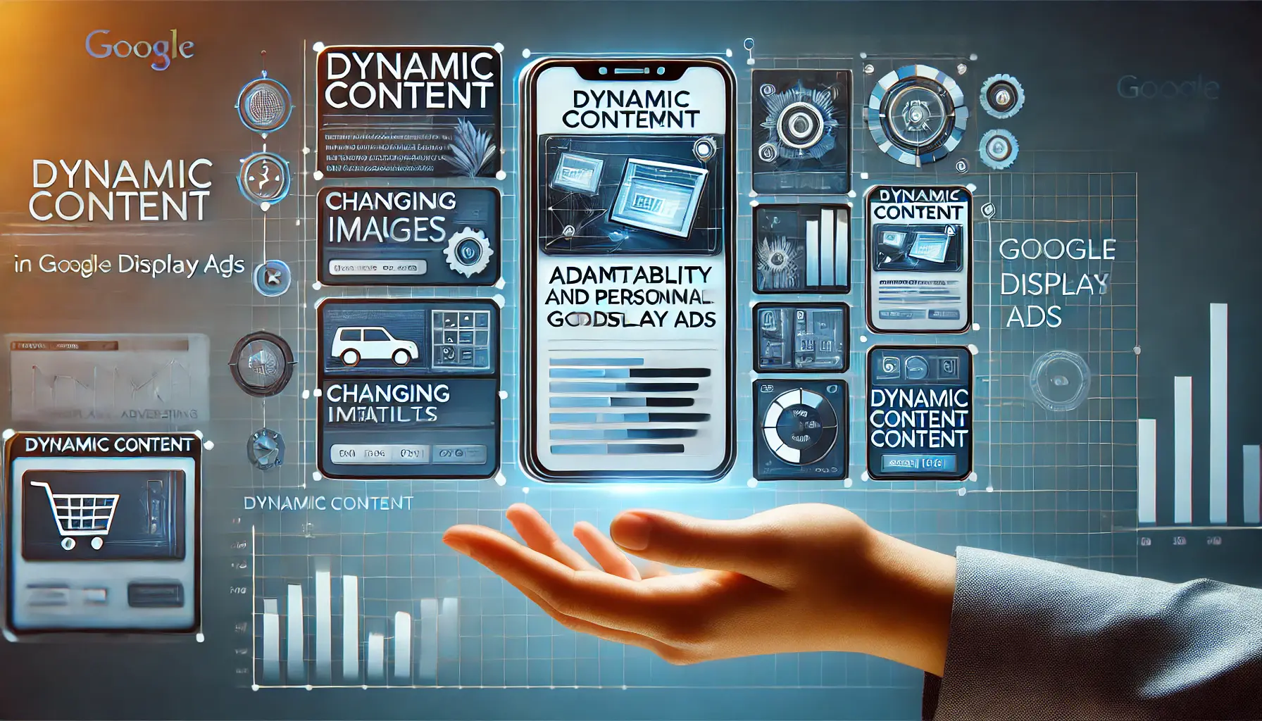 Illustration of dynamic content customization in online advertising with adaptable digital elements.