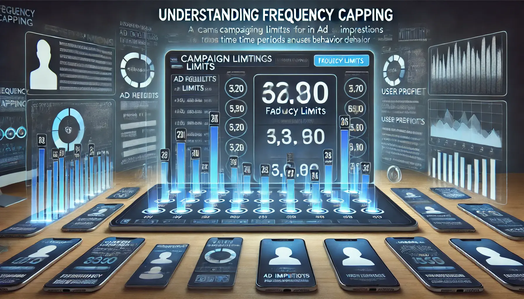 Illustration of understanding frequency capping with campaign settings and impression limits across devices.