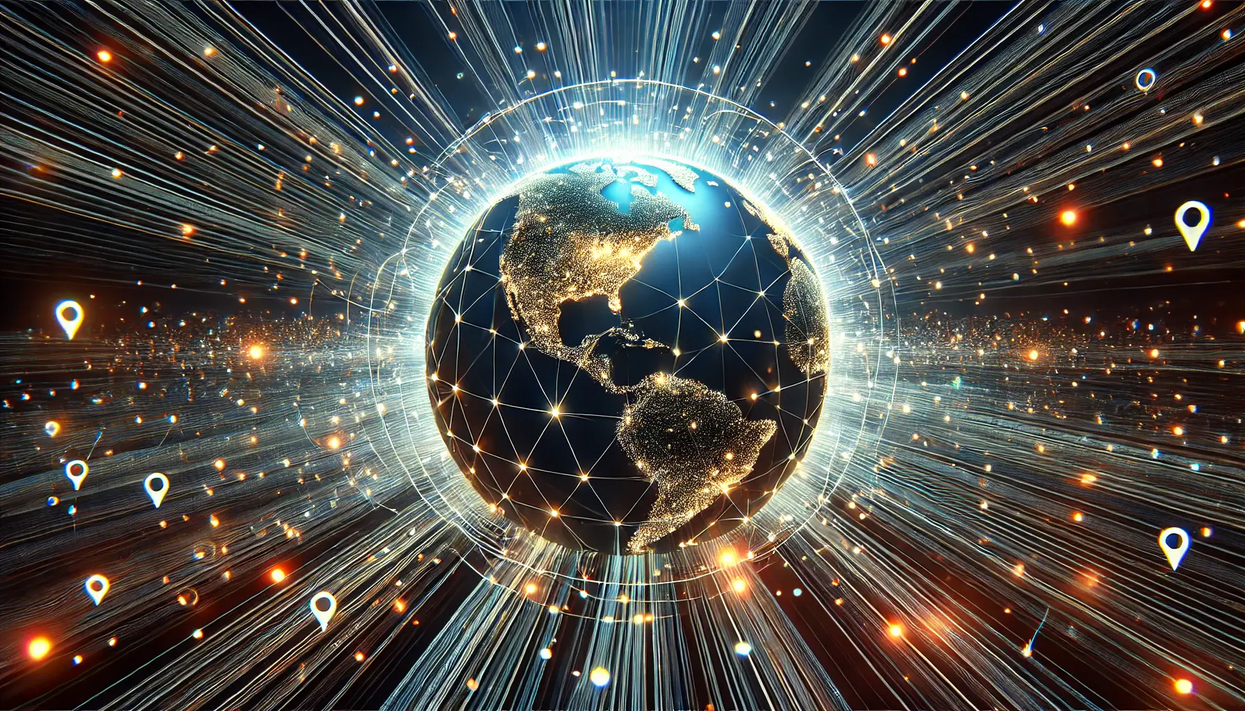 An image showing a globe with glowing digital pathways connecting millions of websites, apps, and platforms, symbolizing the unmatched network reach of Google Display Ads.