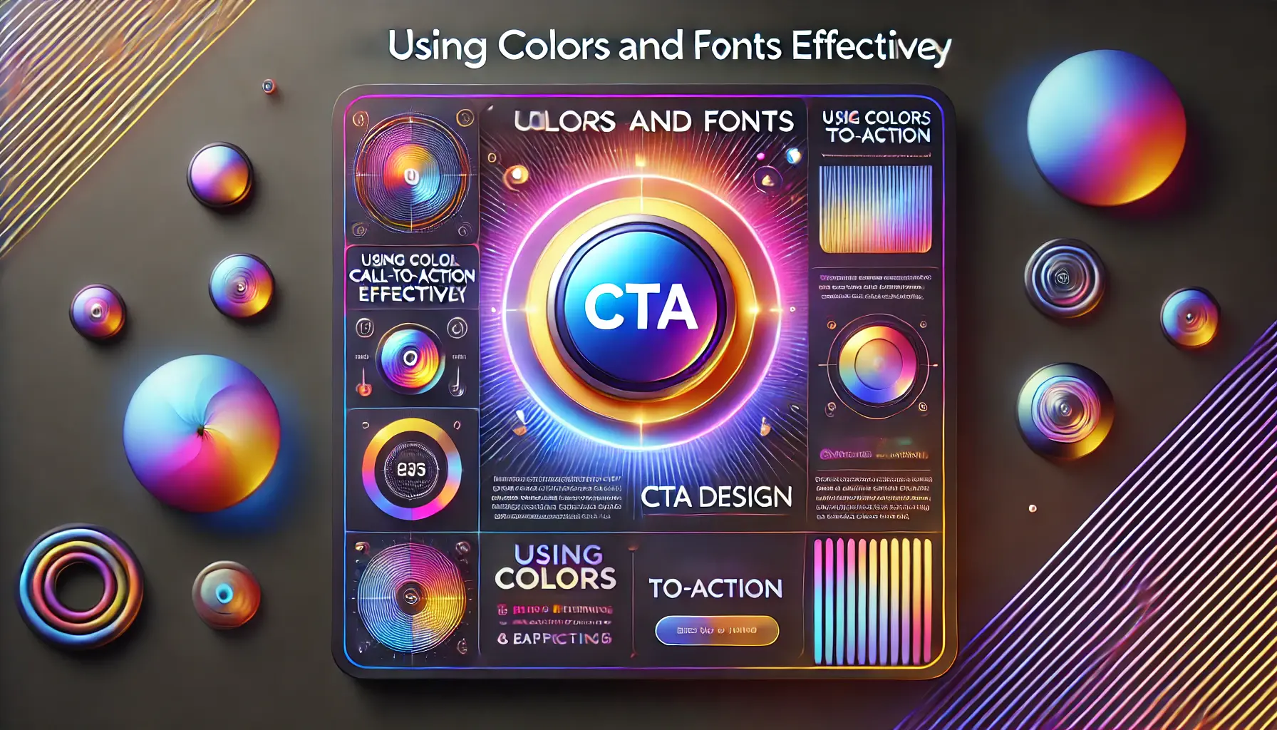 An image featuring a glowing call-to-action button with vibrant contrasting colors and a sleek, readable font, surrounded by abstract patterns emphasizing harmony.