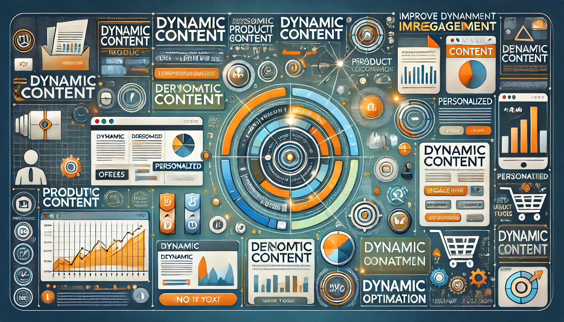 An image illustrating dynamic content in digital marketing, with personalized web pages and real-time content adjustments.