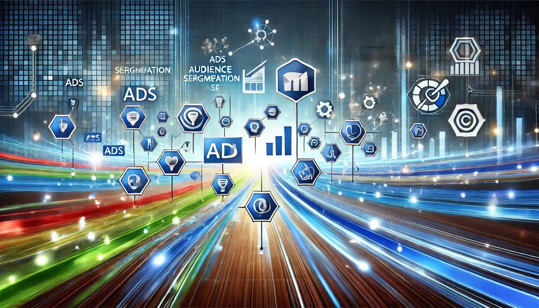 Digital marketing visual featuring interconnected icons representing ad sequencing in a vibrant, professional style.