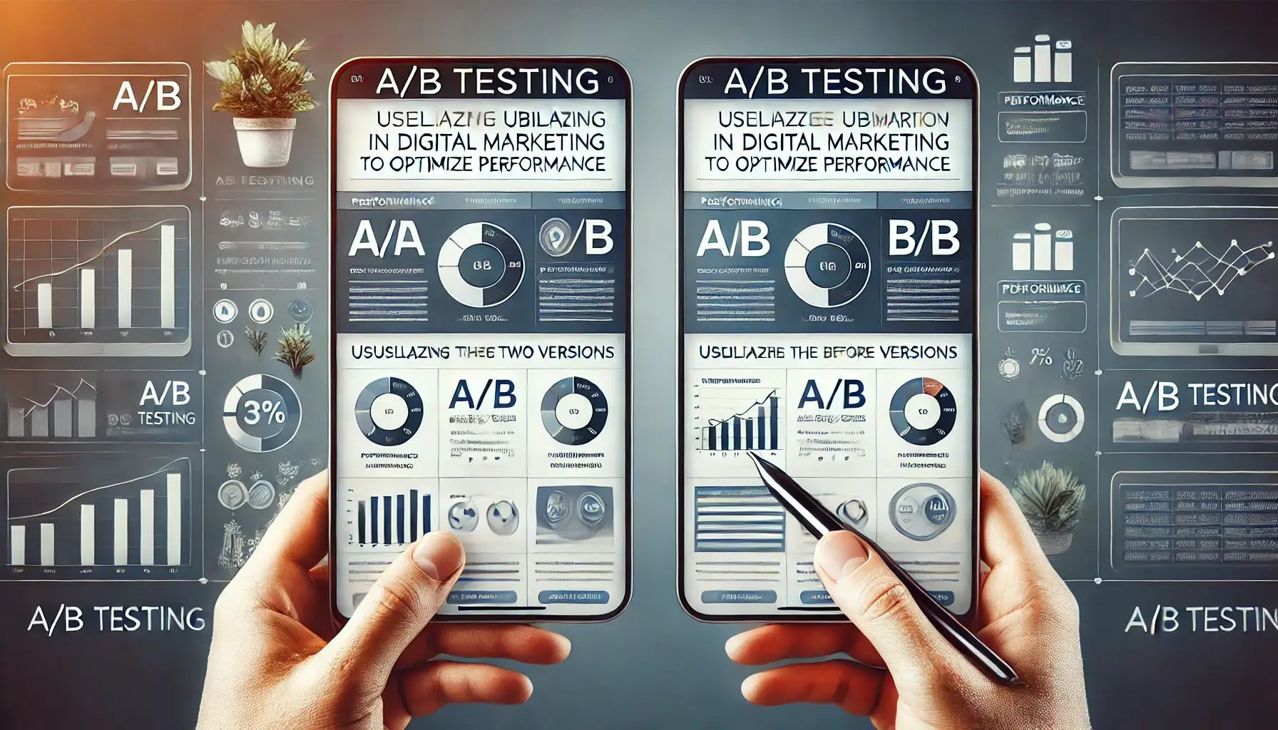 An image illustrating the concept of utilizing A/B testing in digital marketing, showing two ad variations side by side with performance metrics.