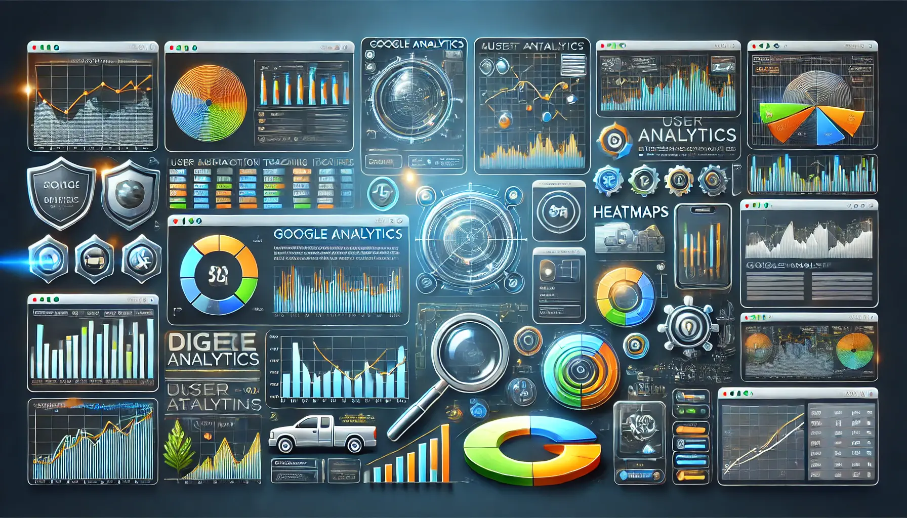 An image showcasing the use of analytical tools in digital marketing, with dashboards and performance metrics.