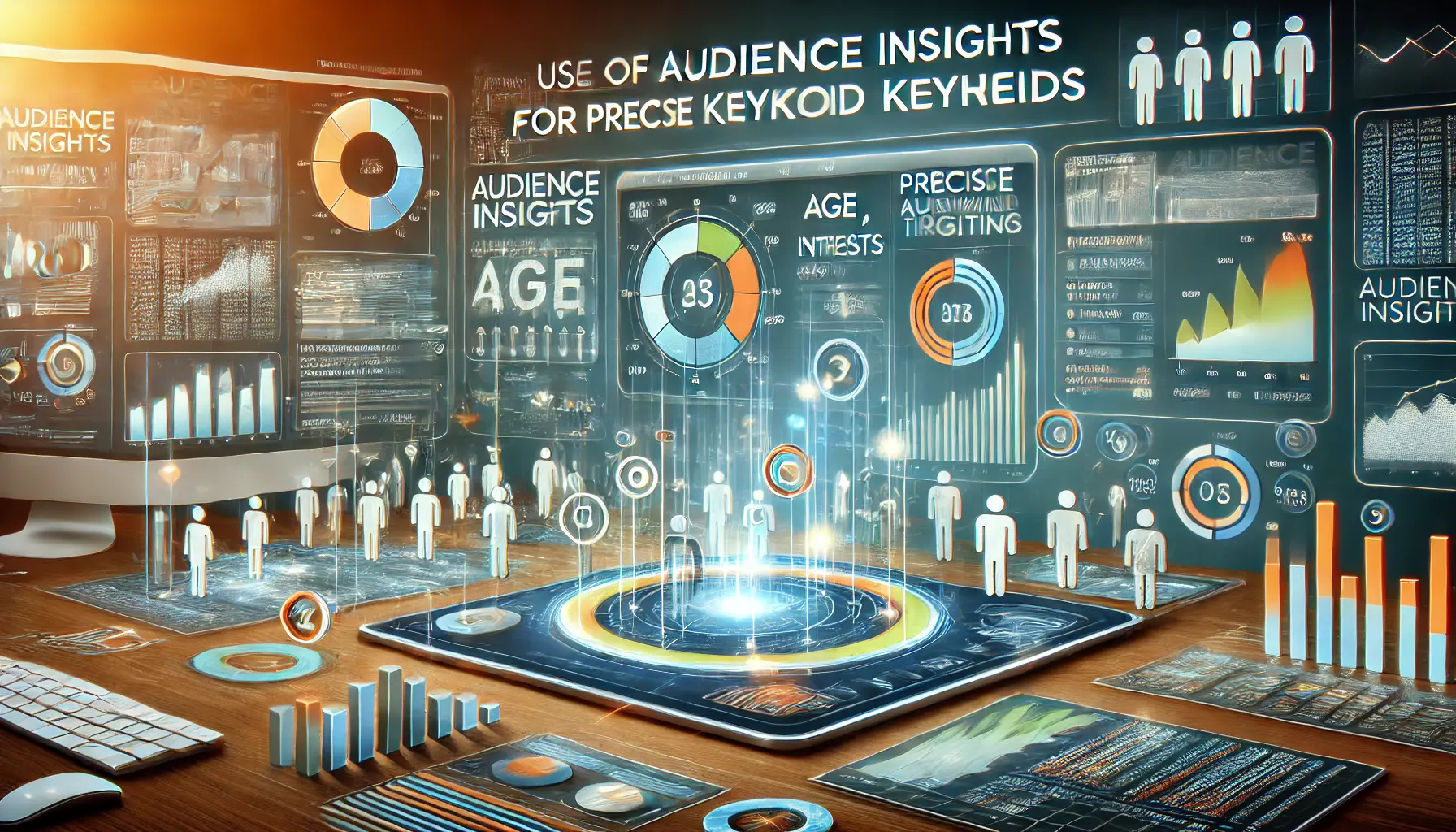 A digital marketing image showing a dashboard with audience insights data for precise keyword targeting.