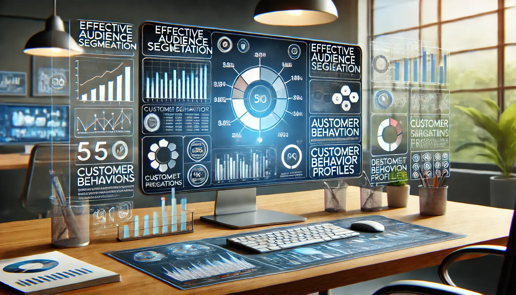 A digital workspace showing data analytics tools used for audience segmentation in digital marketing