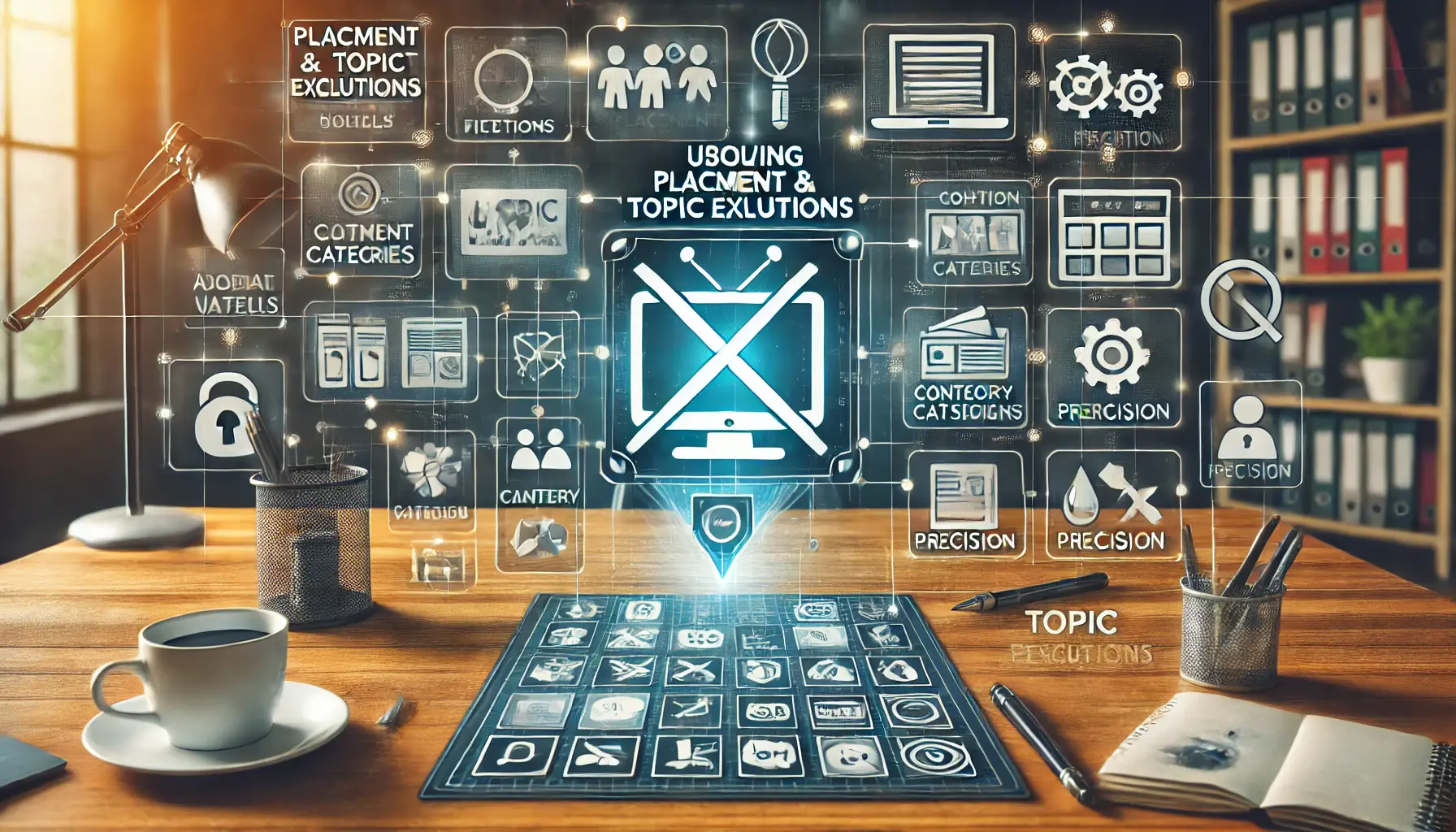 A digital workspace representing the use of placement and topic exclusions in advertising.