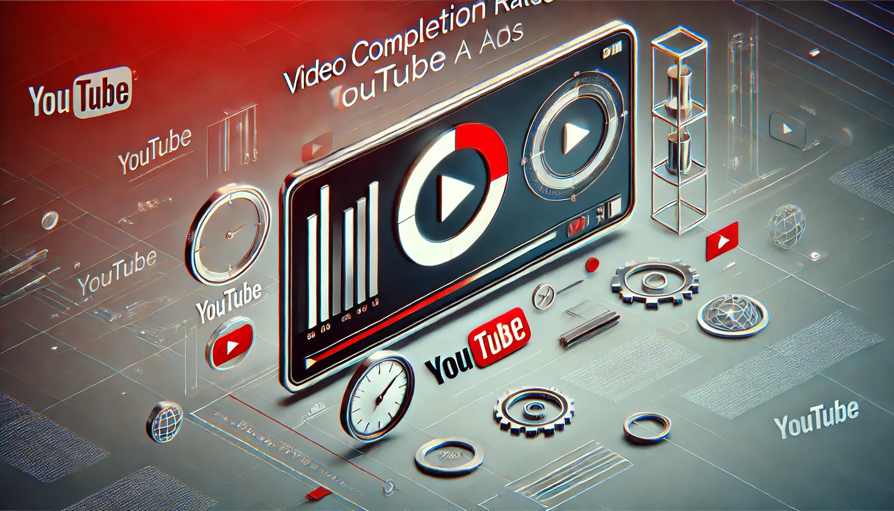 A digital illustration of a YouTube video player with a progress bar partially filled, representing video completion rates.