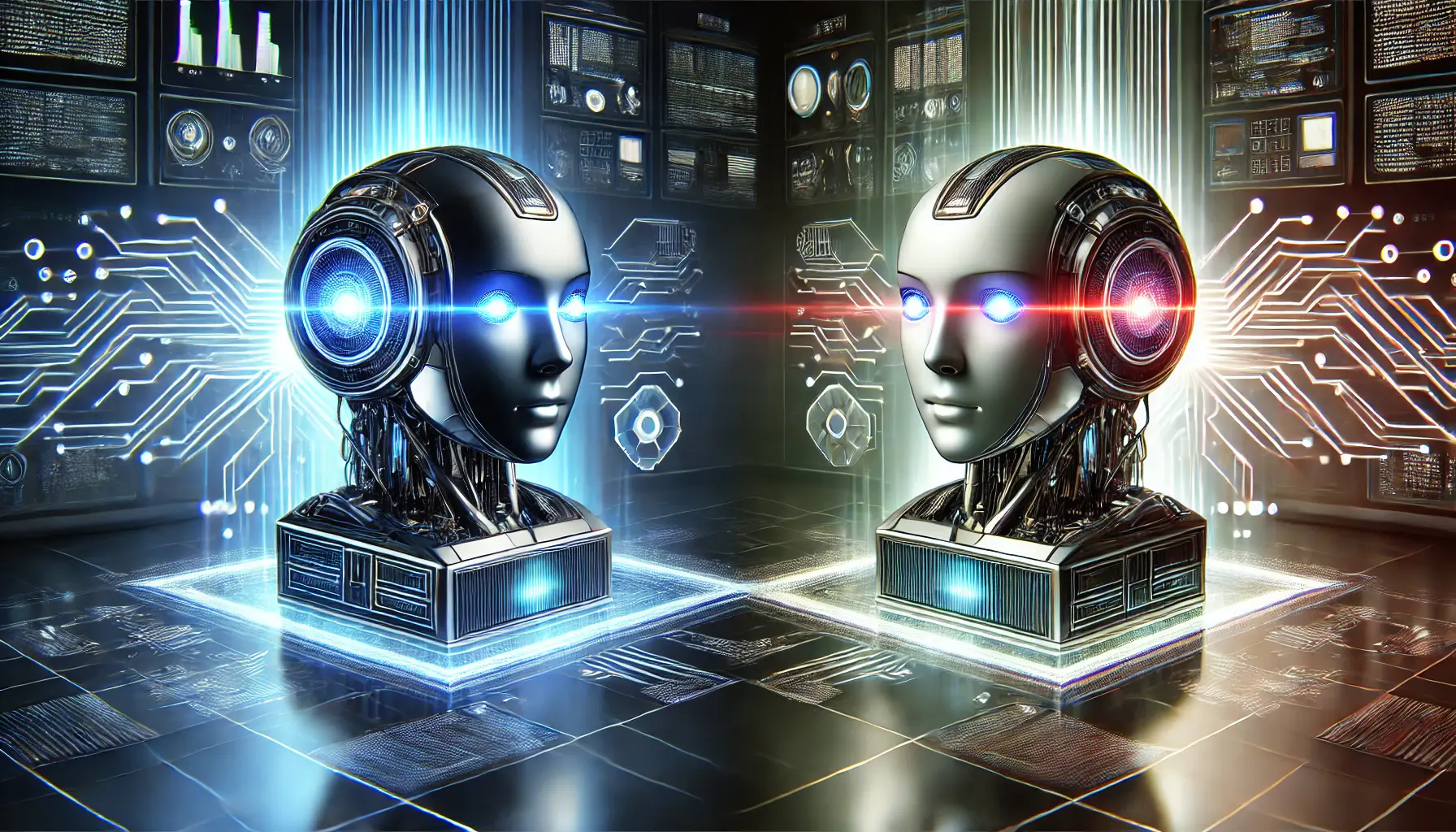 A futuristic comparison of two AI models, highlighting the advantages of the newer model with advanced features and efficiency.