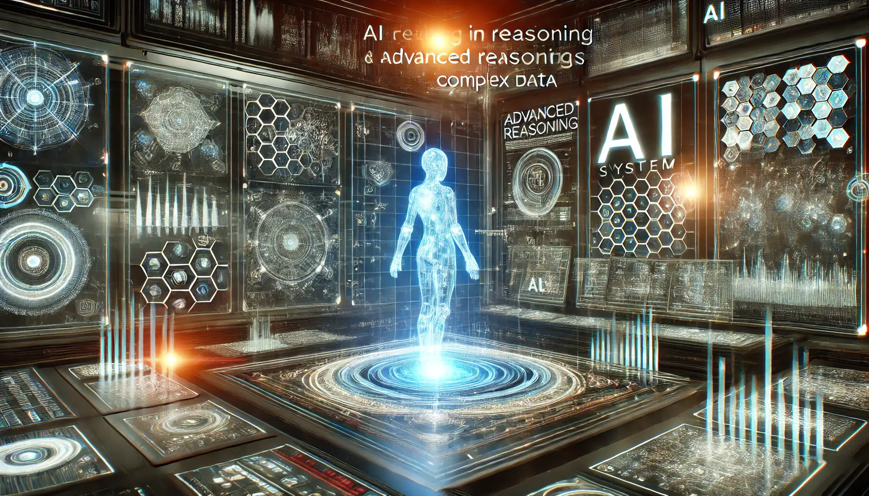 A futuristic AI system with advanced reasoning capabilities processing complex data and making decisions in real-time.