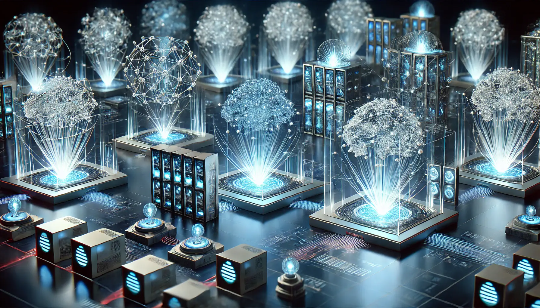 A high-tech digital environment illustrating the balance between cost-effectiveness and accessibility in AI models.