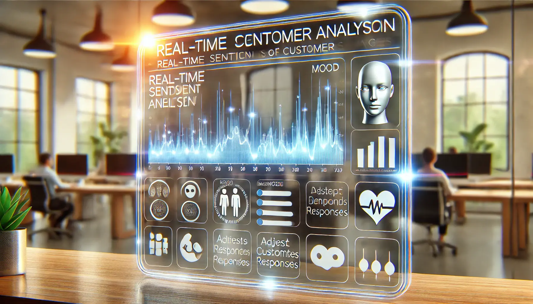 A digital interface displaying real-time sentiment analysis of customer messages with mood indicators and graphs.