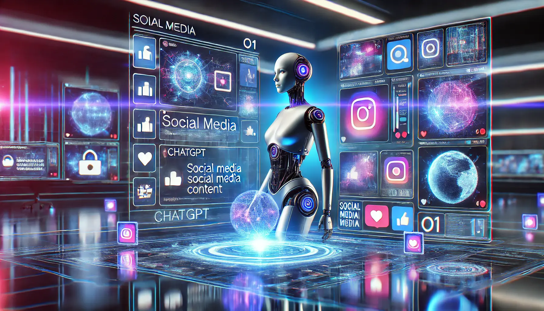 A digital assistant generating social media posts, including images and videos, through holographic interfaces.