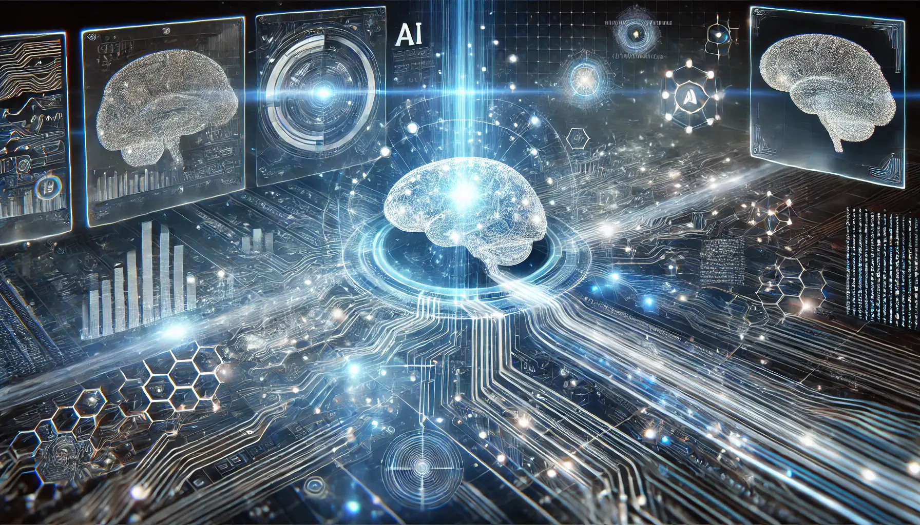 A futuristic depiction of anticipated advancements in AI technology, with evolving circuits and neural pathways.