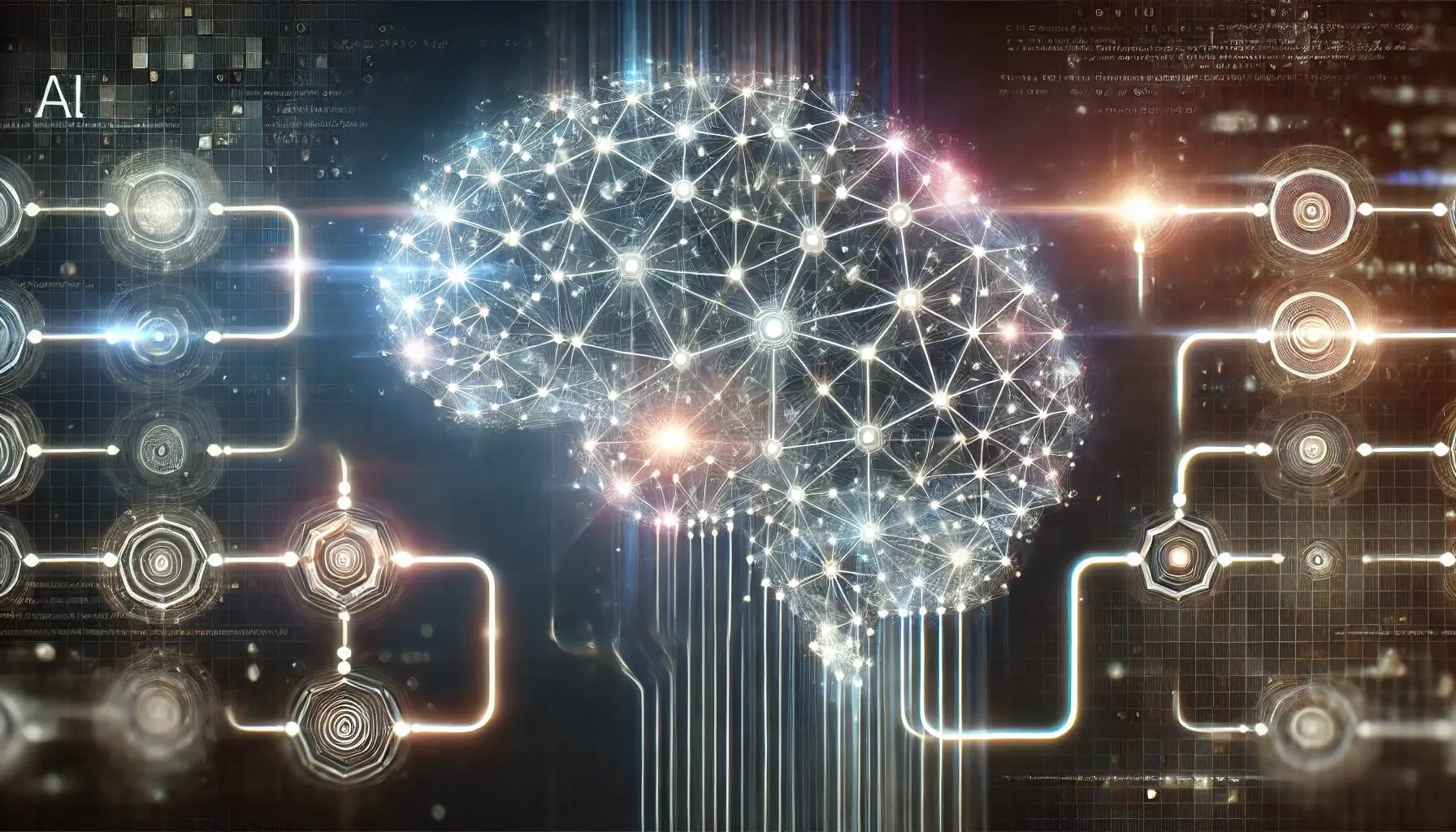 A futuristic AI brain with interconnected nodes representing step-by-step reasoning in chain-of-thought processing.