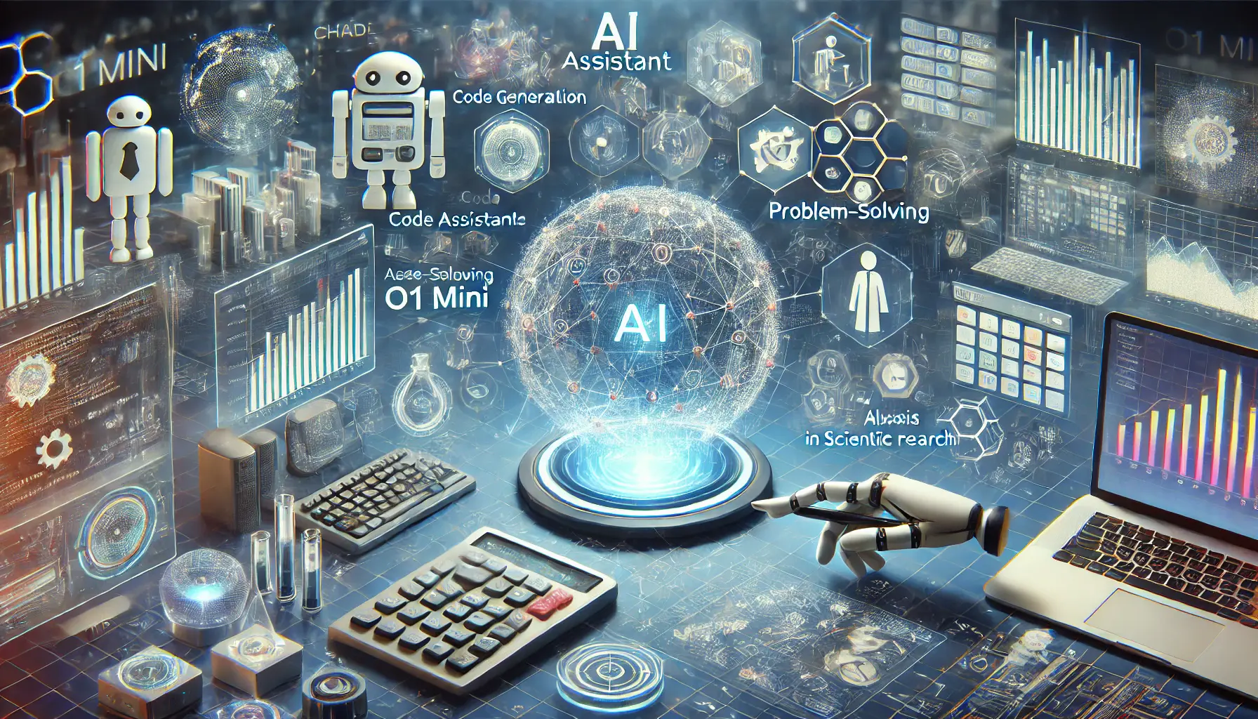 A conceptual image showcasing the various applications of ChatGPT o1 mini in coding, mathematics, and scientific research environments.