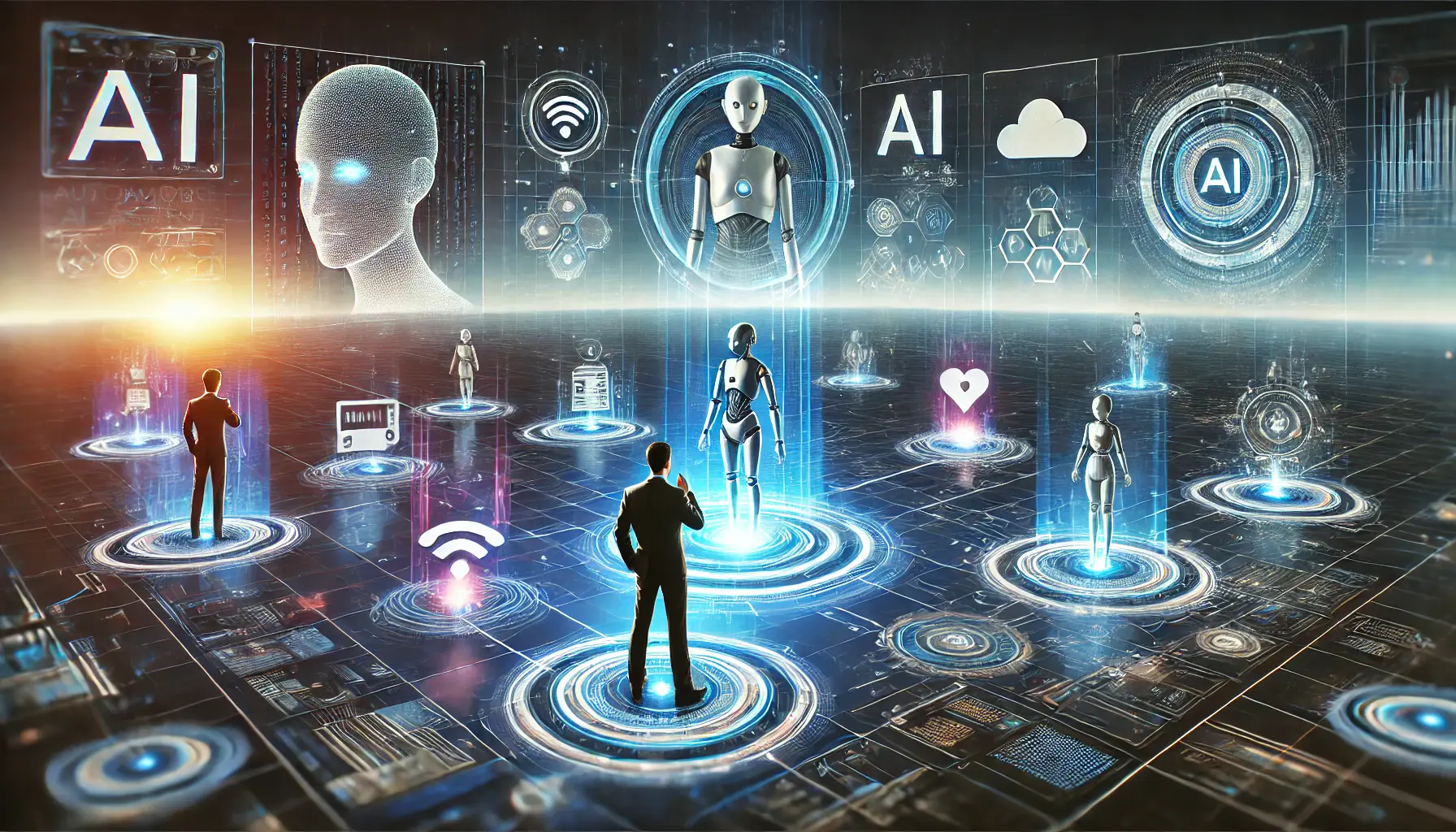 A conceptual image depicting the integration of advanced AI systems with autonomous AI agents in a futuristic digital environment.