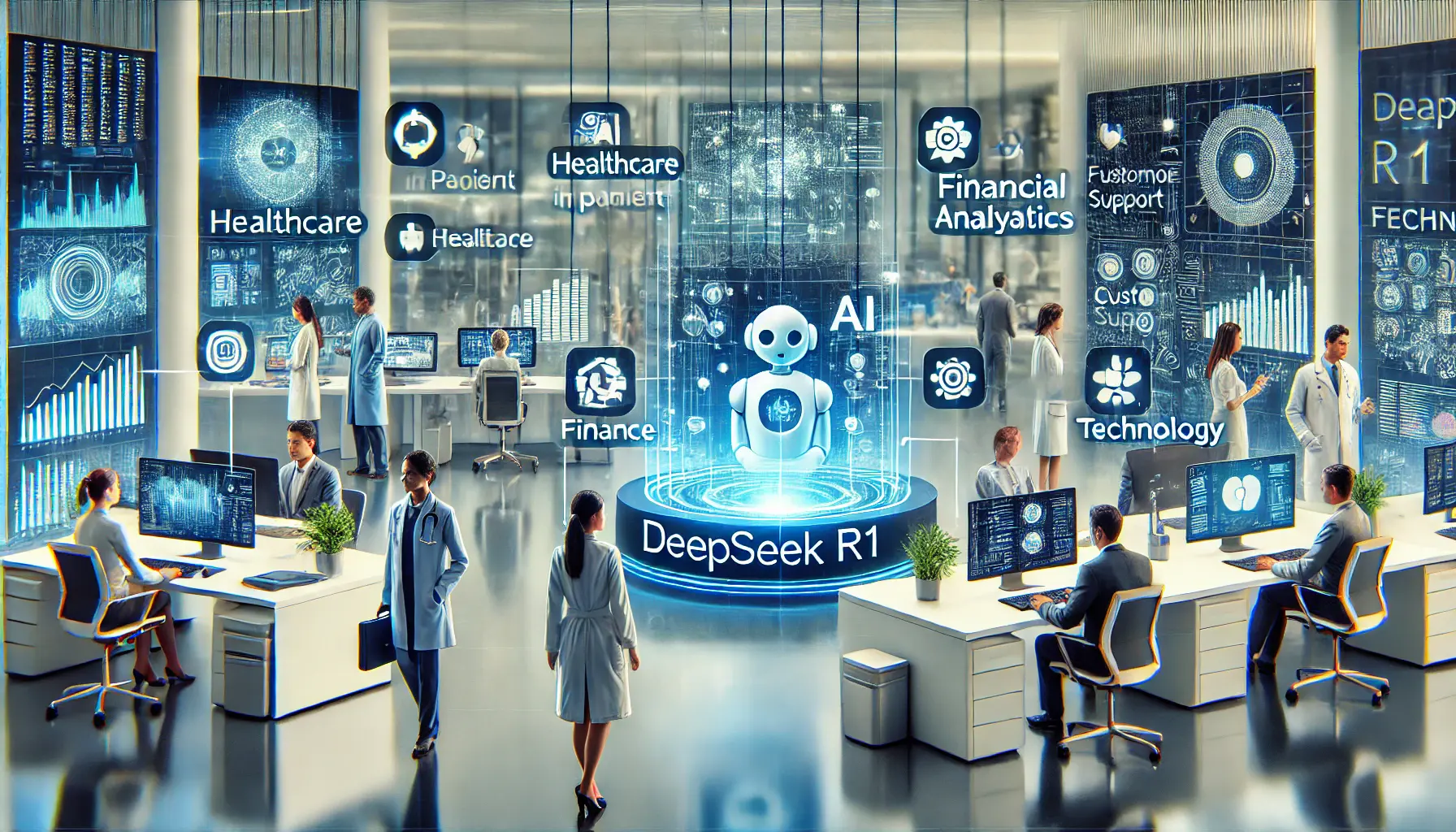 Professionals in different industries, including healthcare, finance, and technology, using DeepSeek R1 to enhance their operations.