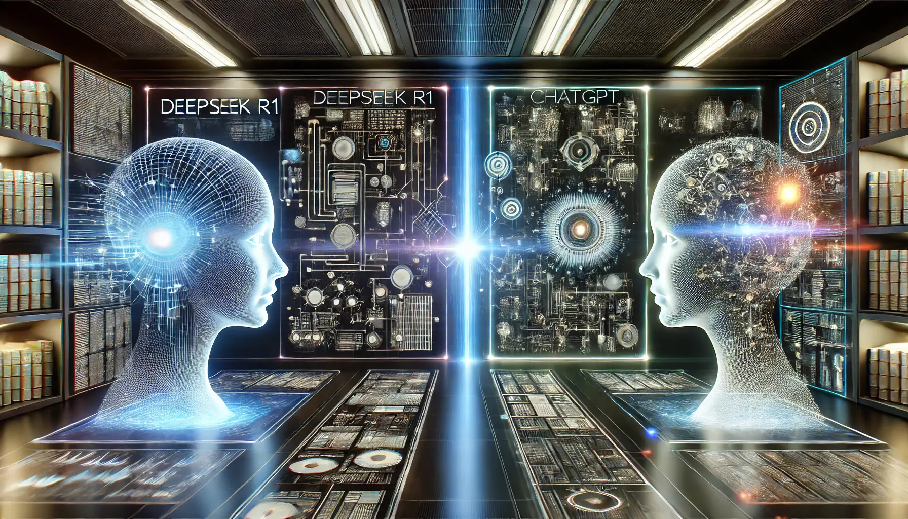 A visual comparison between DeepSeek R1 and ChatGPT, highlighting their distinct architectures and capabilities.
