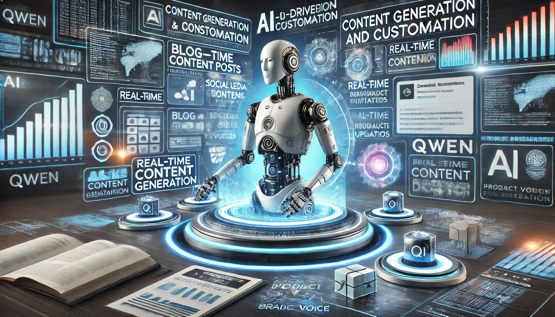 AI-driven content generation and customization powered by Qwen, creating blog posts, social media updates, and product descriptions in real time with dynamic data streams.