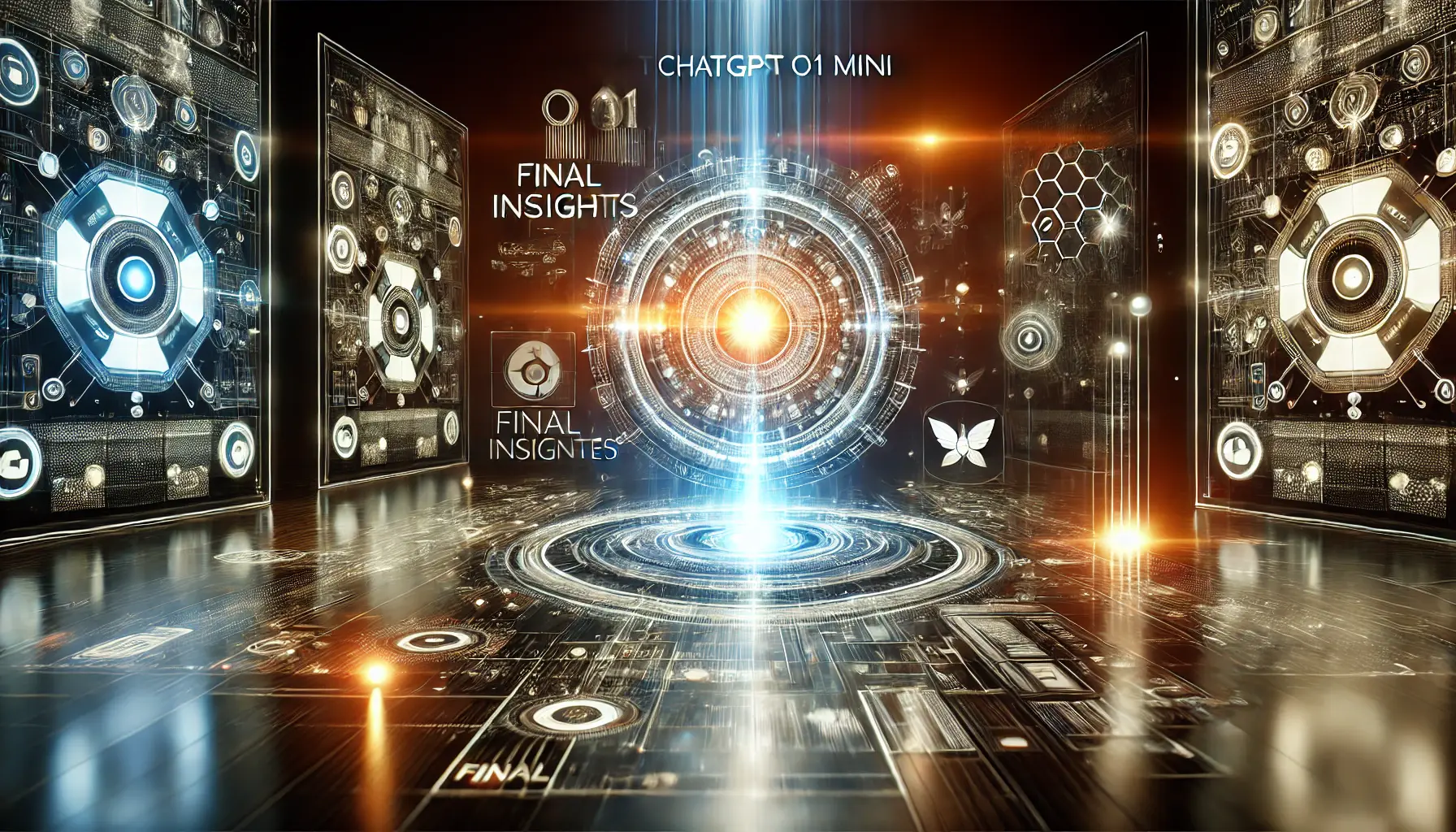 A high-tech visualization of ChatGPT o1 Mini's capabilities, symbolizing its transformative potential in AI technology.