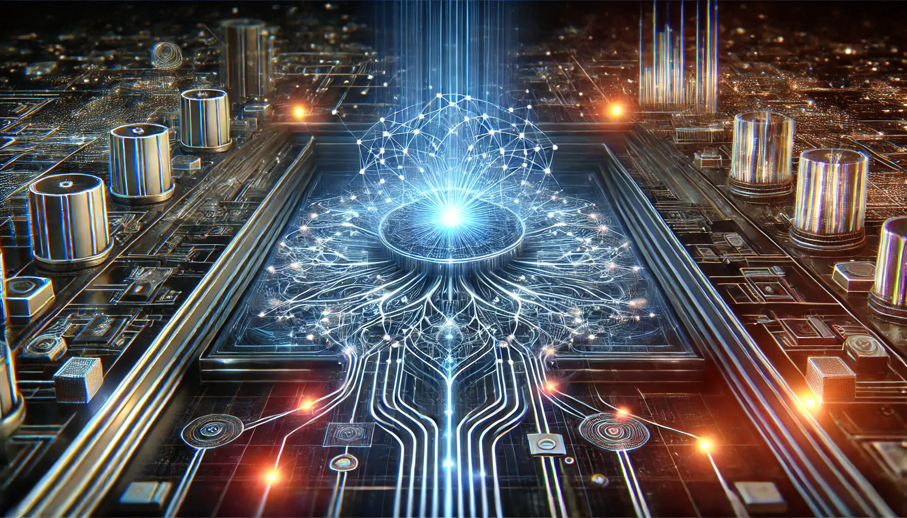 A futuristic, conclusive representation of the final verdict in AI development, with a neural network and glowing pathways symbolizing decision-making.