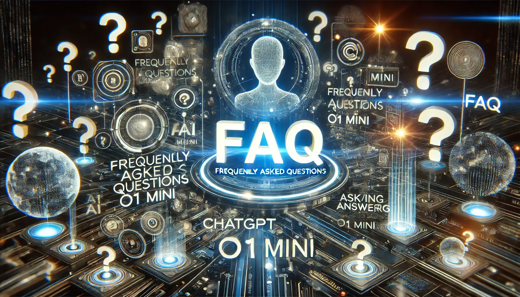 A conceptual depiction of the FAQ section for ChatGPT o1 Mini, symbolizing curiosity and interactive question answering.