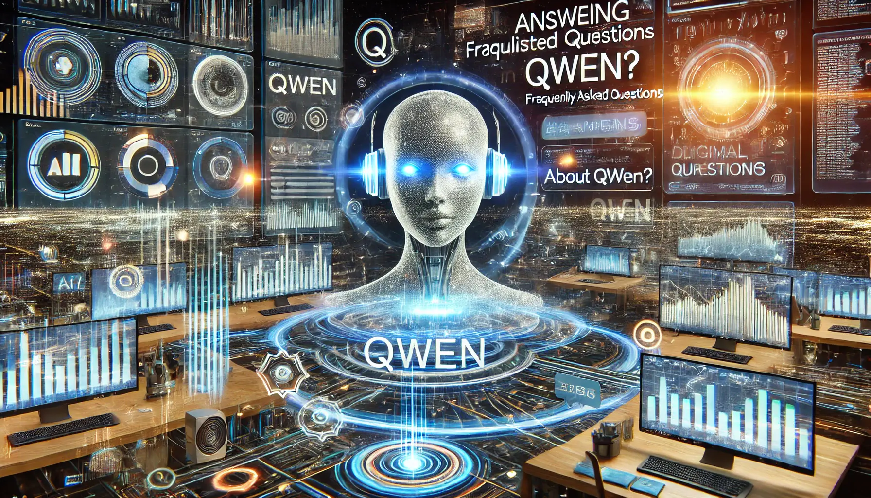 AI system answering frequently asked questions about Qwen in digital marketing through dynamic chatbot interfaces and data streams.