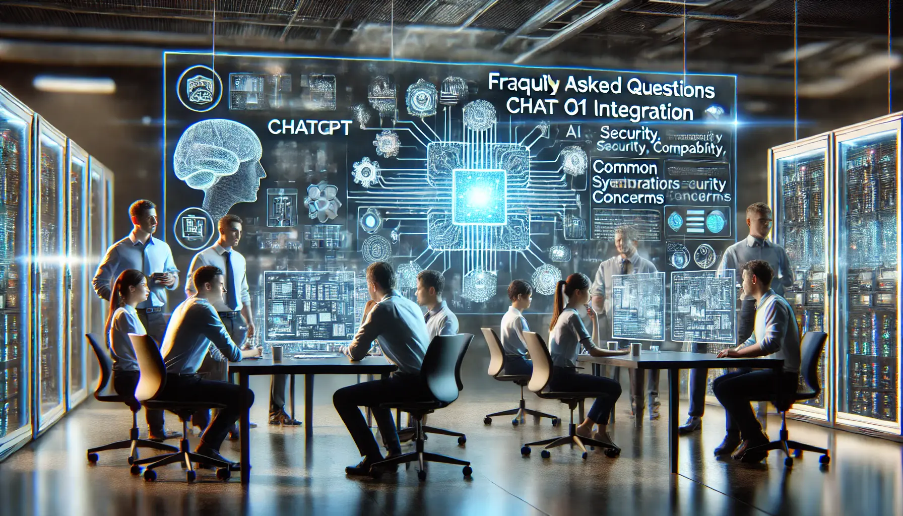 Engineers addressing frequently asked questions about ChatGPT o1 integration, analyzing system diagnostics and discussing common concerns.