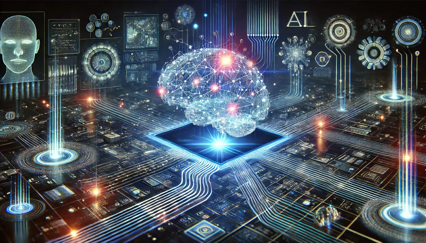 A futuristic digital brain evolving with expanding neural networks and increasingly complex data flows, symbolizing the future enhancements of AI models.